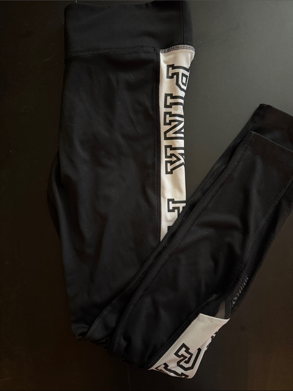 PINK Victoria's Secret Black Leggings with White Side Logo Panel